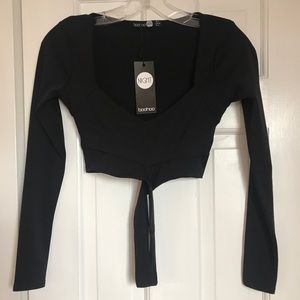 BooHoo black crop top long sleeve